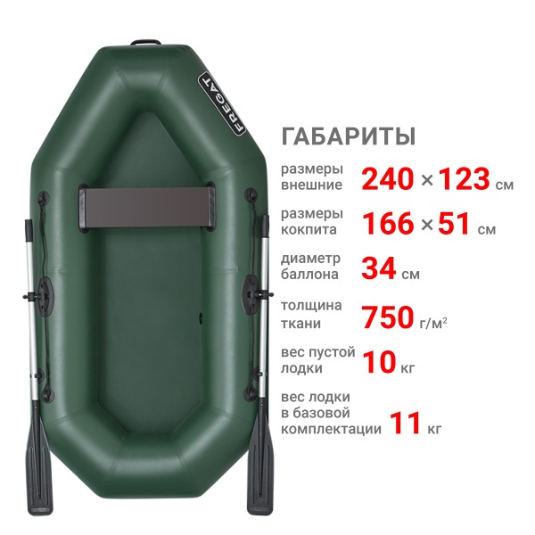 М-11 Оптима Лайт (240 см) Лодка (зеленая 2715)